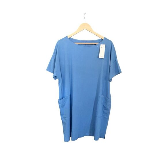 Eileen Fisher Horizon Bateau Neck Tunic Blue Short Sleeve Large - Picture 1 of 6